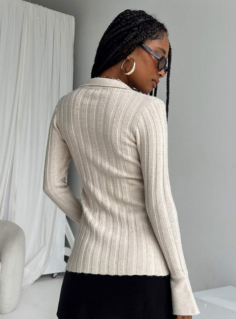 product Princess Polly Full Sleeves Plunger  Beryl Long Sleeve Top Bone