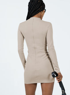 product Princess Polly High Neck High Neck  Diani Long Sleeve Mini Dress Beige