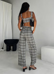 Matching set Check print Crop top Invisible zip fastening at side High waisted pants Wide leg Belt looped waist Zip & button fastening