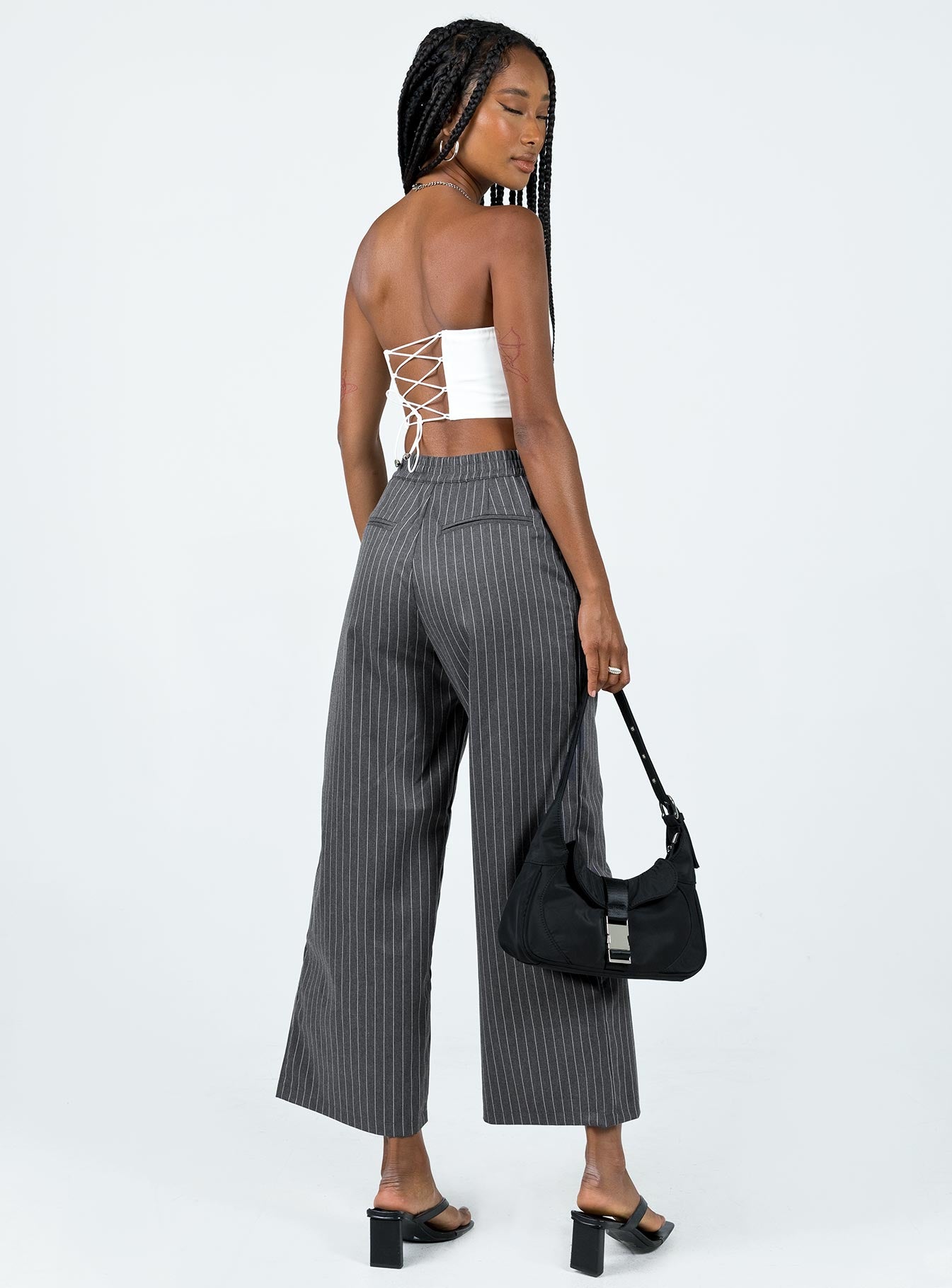 product Princess Polly High Waisted Pants  Montez Pants Grey Pinstripe