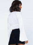 back view of model wearing Princess Polly Khari Long Sleeve Top White 