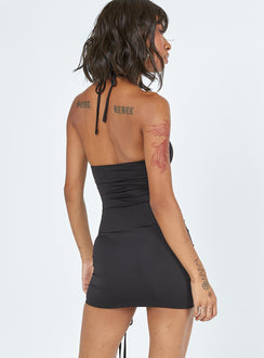 back view of model wearing Princess Polly Azaria Mini Dress Black 