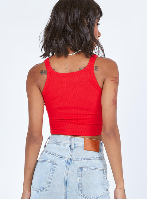 back view of model wearing Princess Polly Yosemite Tank Top Red 