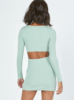 back view of model wearing Princess Polly Javier Mini Dress Sage 