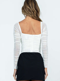 back view of model wearing Princess Polly Delany Bodysuit White Full Sleeves Square Neck 