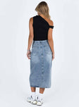 Front view of model wearing  front Belsie Midi Skirt Light Wash Denim Princess Polly  Midi Skirts 