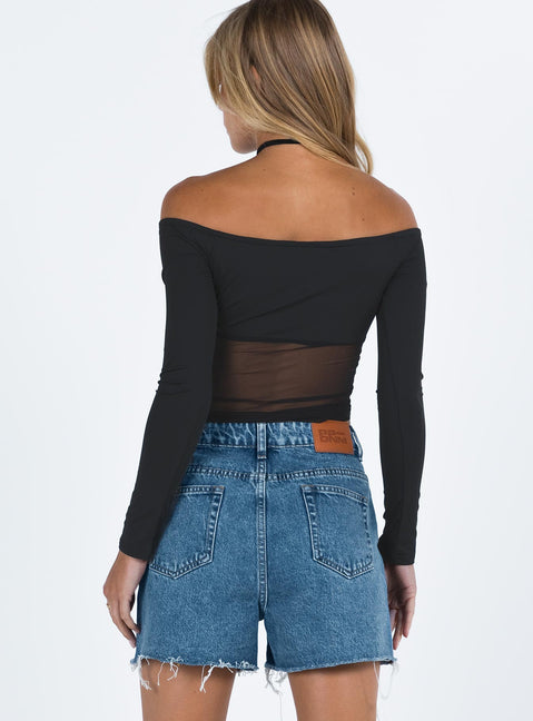 back view of model wearing Princess Polly Laurena Denim Shorts Dark Wash High Waisted Shorts 