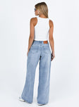 Princess Polly Low Rise  Naylor Wide Leg Jeans Light Wash Denim