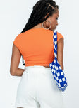 back view of model wearing Princess Polly Corby Top Orange Sleeveless Sweetheart 