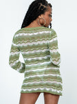 back view of model wearing Princess Polly Leah Knit Mini Dress Green 