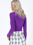 back view of model wearing Princess Polly Alima Long Sleeve Top Purple 