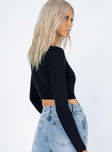 back view of model wearing Princess Polly Branson Long Sleeve Top Black 