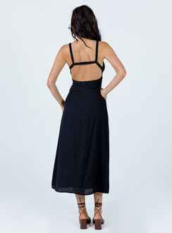 back view of model wearing Princess Polly Georgia Midi Dress Black 