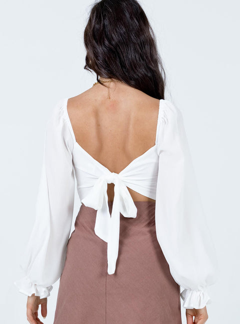 back view of model wearing Princess Polly Liliana Long Sleeve Top White 