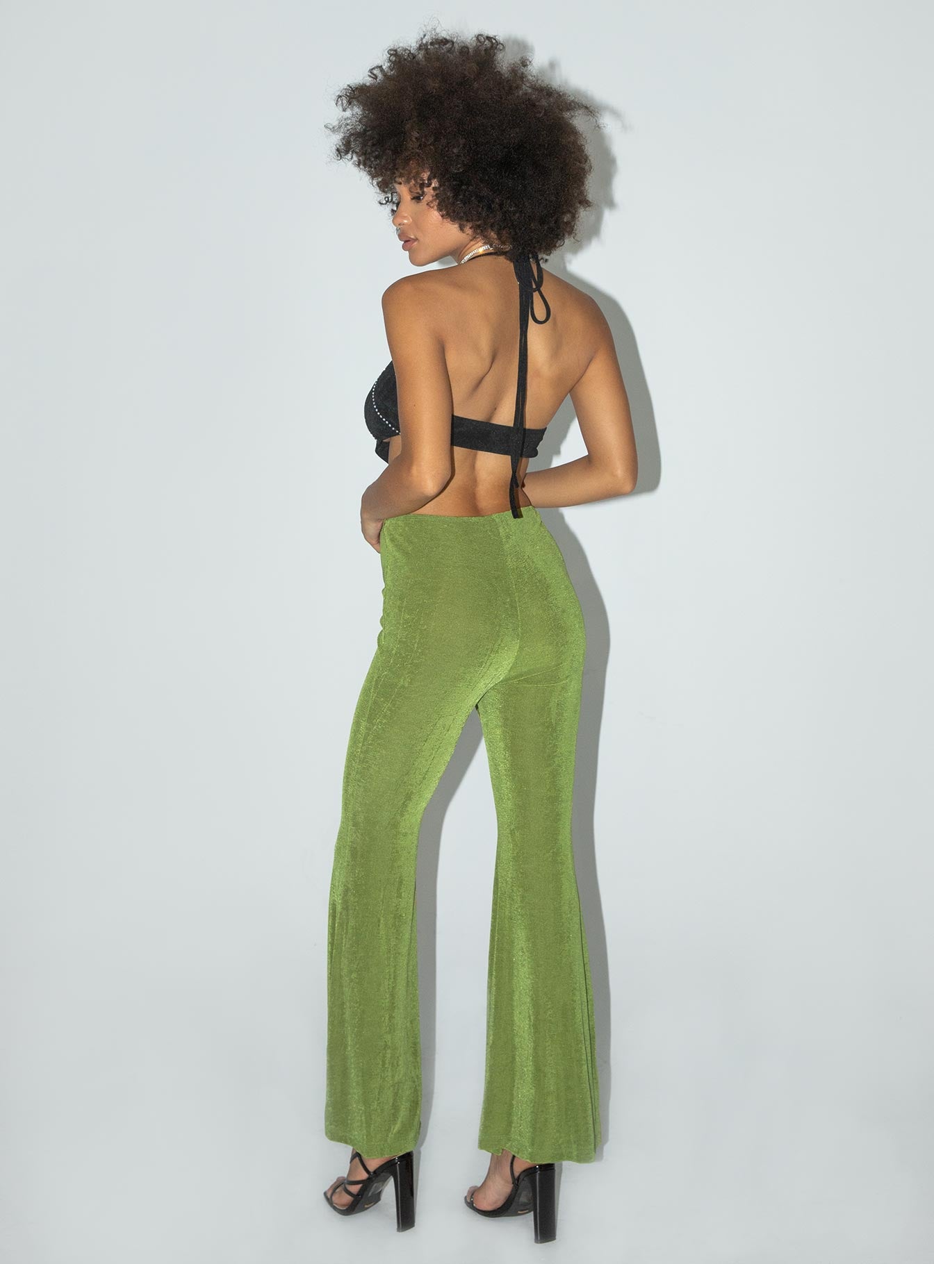 back view of model wearing Princess Polly Abi Pants Green 