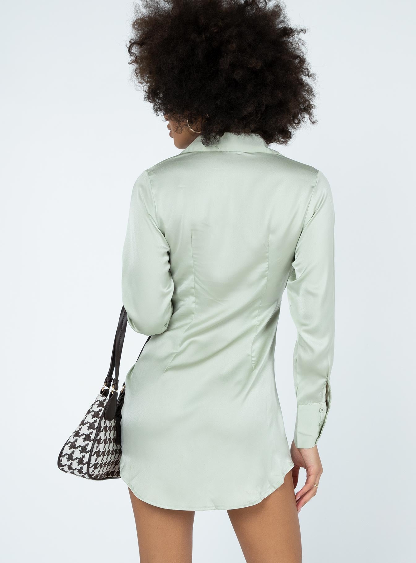 back view of model wearing Princess Polly Sari Mini Dress Green 