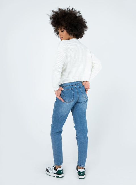 back view of model wearing Princess Polly Damion Ripped Mom Denim Jeans Mid Rise 