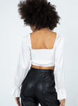 back view of model wearing Princess Polly Jolie Long Sleeve Top White 