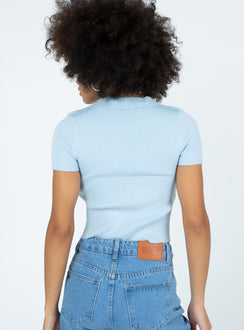 back view of model wearing Princess Polly Clayton Top Blue 