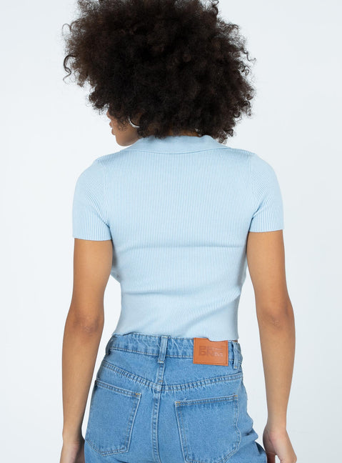 back view of model wearing Princess Polly Clayton Top Blue 