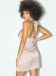 back view of model wearing Princess Polly Jainey Mini Dress Beige 