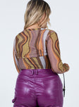 back view of model wearing Princess Polly Motel Britta Top Earthy Gradient Brown 