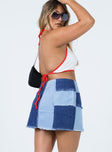 back view of model wearing Princess Polly Sirena Patchwork Denim Mini Skirt 