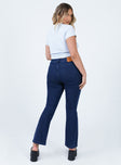 back view of model wearing Princess Polly Dalta Mid Rise Flare Denim Jeans Mid Rise 