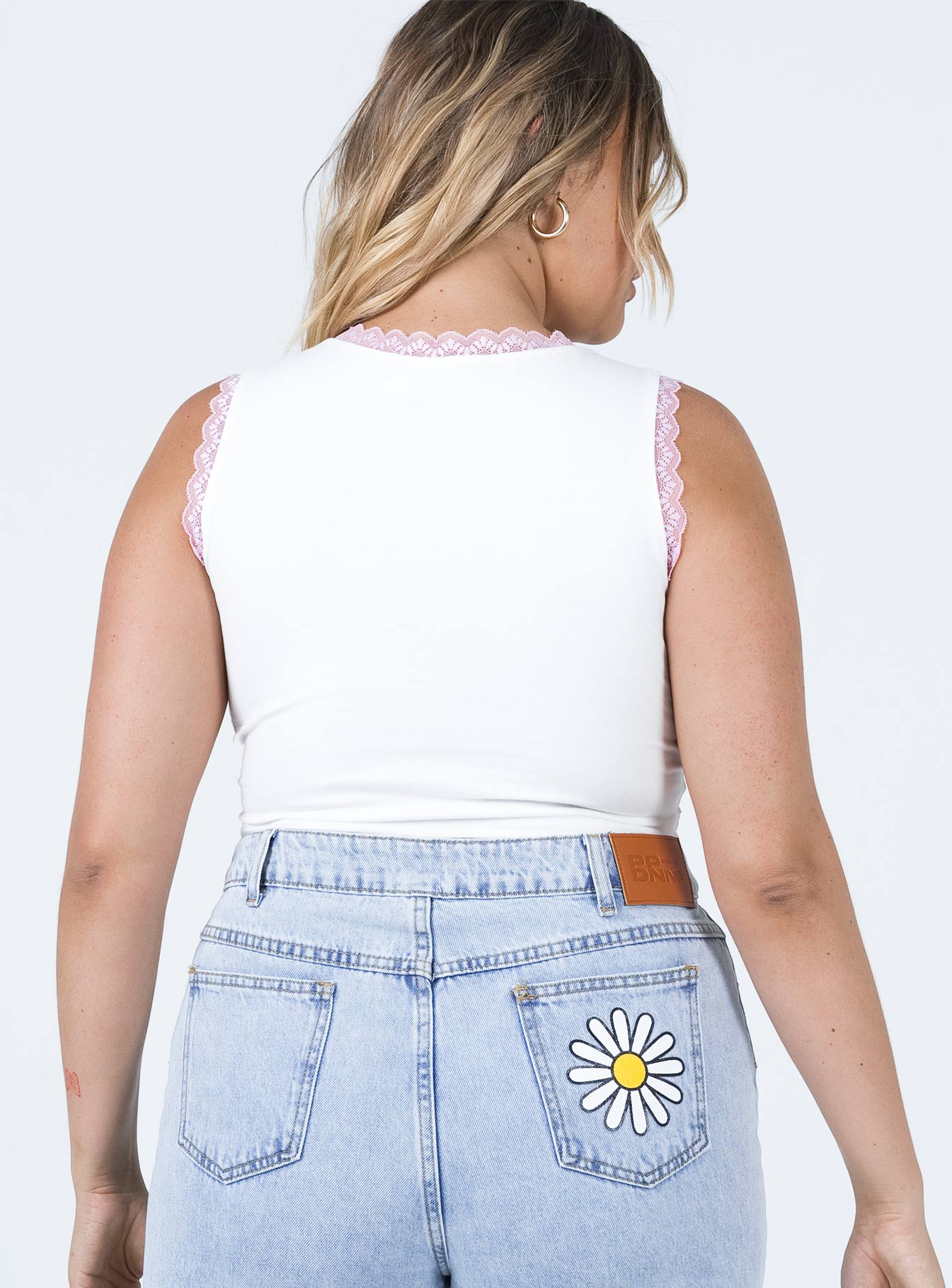 back view of model wearing Princess Polly Nostalgia Graphic Top White 
