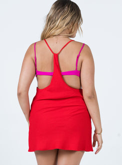 back view of model wearing Princess Polly Foster Cut Out Mini Dress Pink / Red 