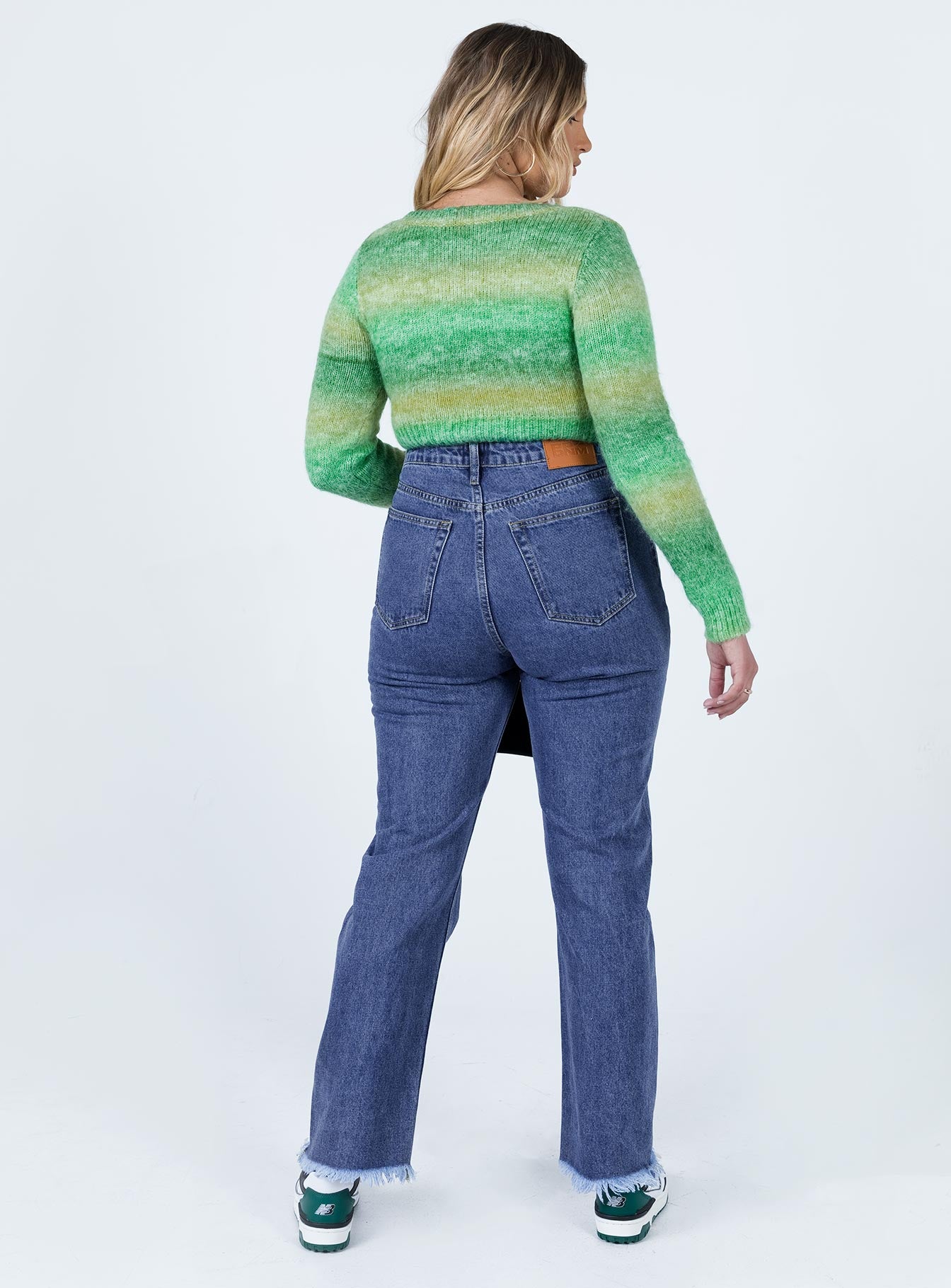 back view of model wearing Princess Polly Reine Yolk Detail Denim Jeans Mid Rise 