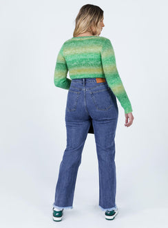 back view of model wearing Princess Polly Reine Yolk Detail Denim Jeans Mid Rise 
