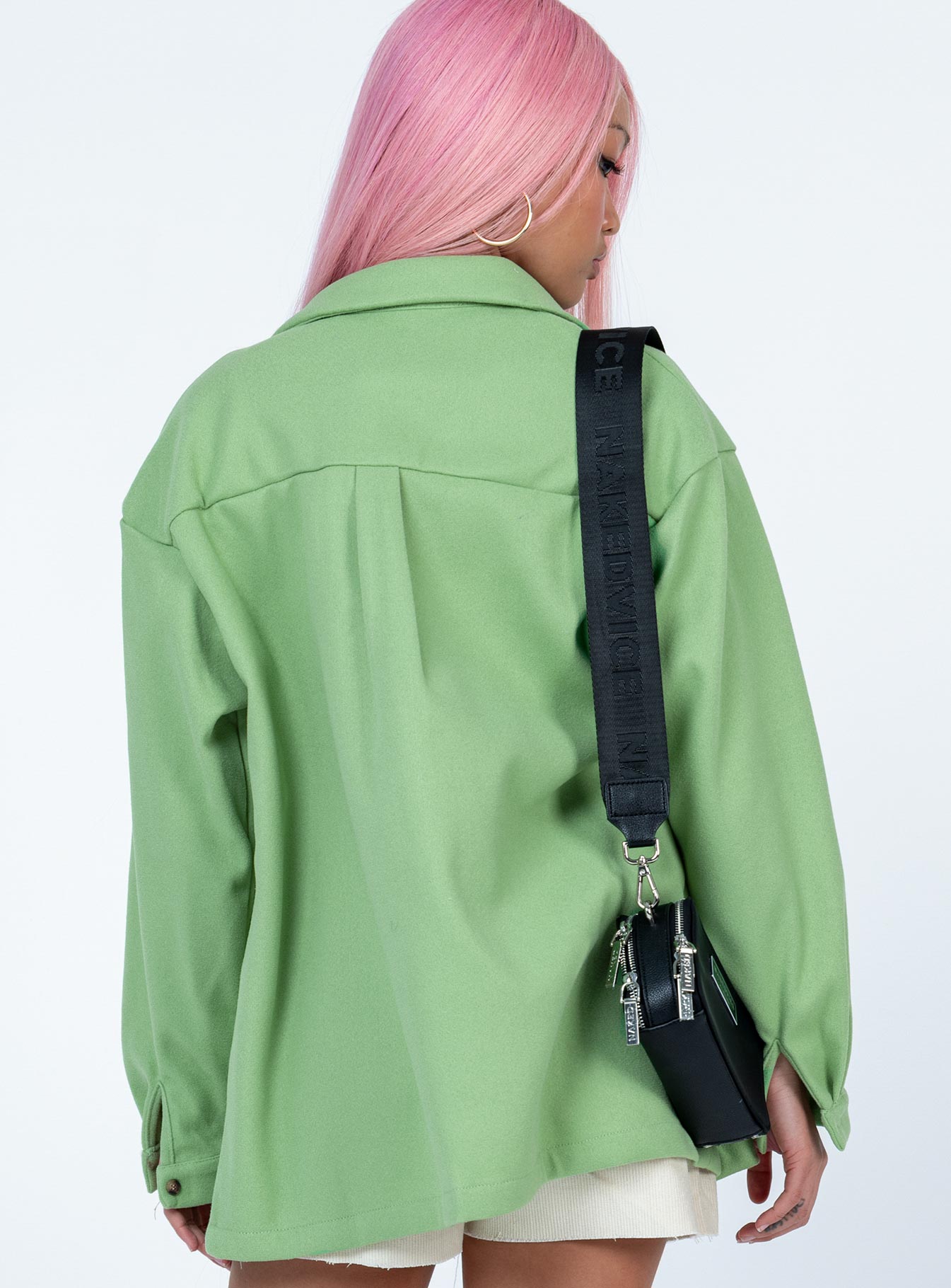 Green shacket button up breast pockets collared