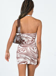 back view of model wearing Princess Polly Xyla Mini Dress Brown / White 