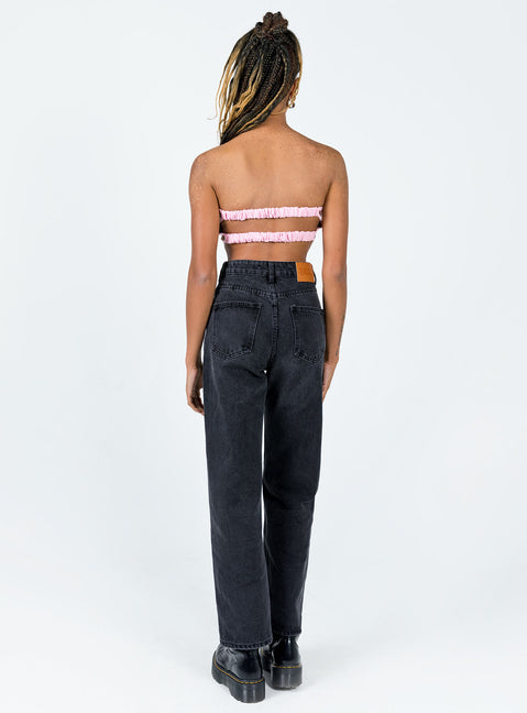 back view of model wearing Princess Polly Henley Denim Jeans Black High Waisted 