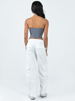 product Princess Polly High Waisted Pants  Luna Mid Rise Cargo Pants White Pinstripe