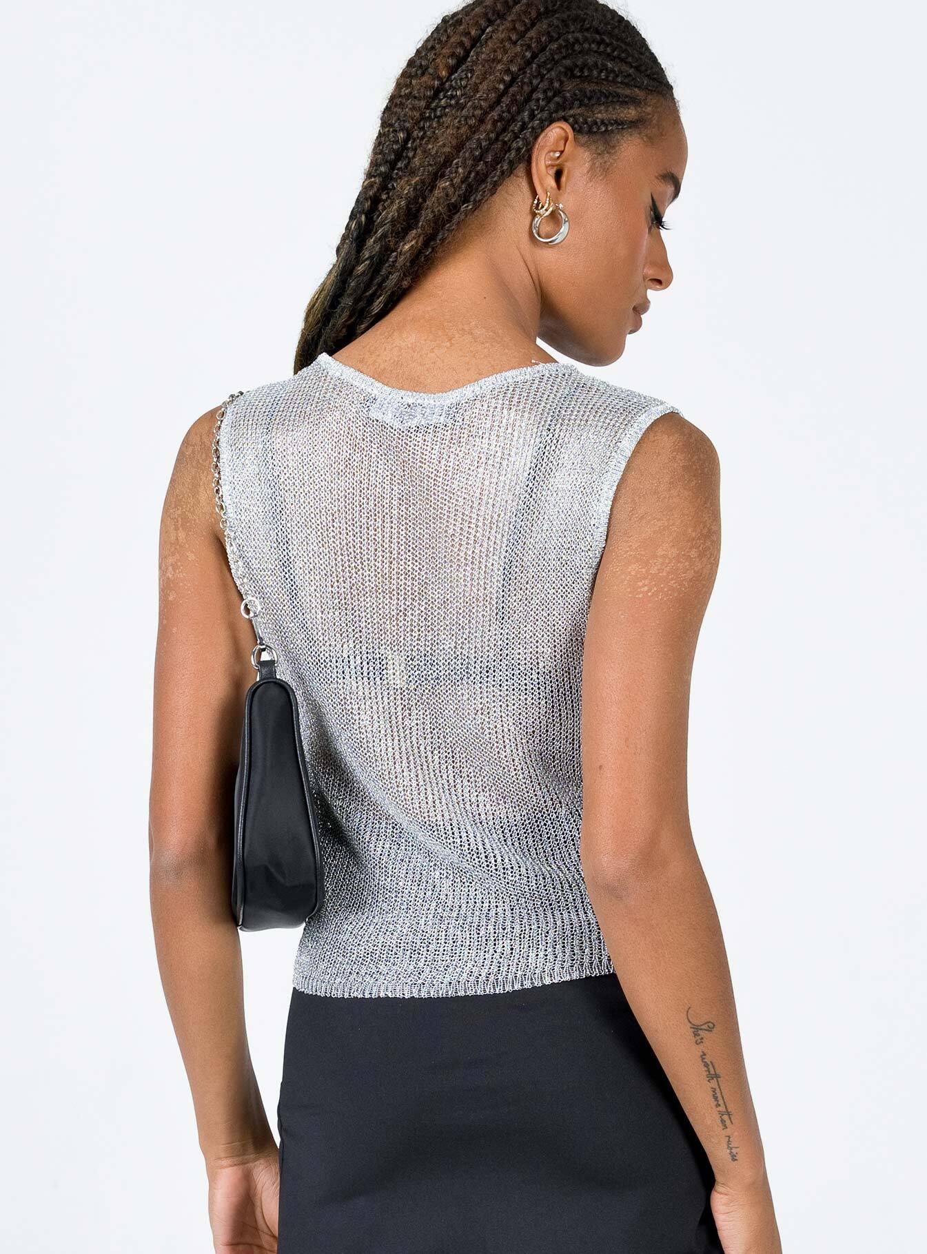 back view of model wearing Princess Polly Almost Famous Top Silver 