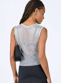 back view of model wearing Princess Polly Almost Famous Top Silver 