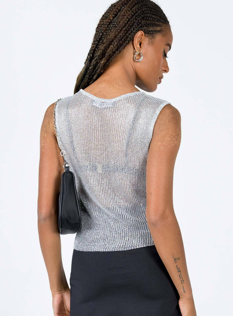back view of model wearing Princess Polly Almost Famous Top Silver 