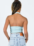 back view of model wearing Princess Polly Shia Top Blue Stripe 