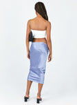 back view of model wearing Princess Polly Lion‚Äôs Den Midi Skirt Blue 