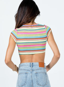 back view of model wearing Princess Polly Dianella Top Multi Sleeveless Crew Neck 