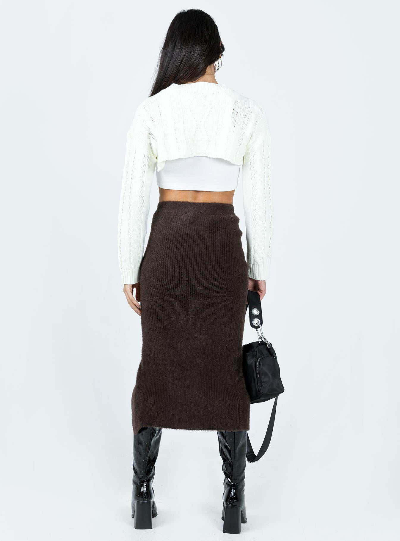 product Ella Brooke Knit Midi Skirt Brown Princess Polly  