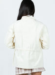 Jacket Classic collar Button fastening at front Drawstring at waist Twin hip pockets Single button cuff