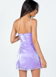 back view of model wearing Princess Polly Twirl Mini Dress Purple 