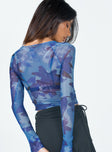 back view of model wearing Princess Polly Suzy Long Sleeve Top Blue 