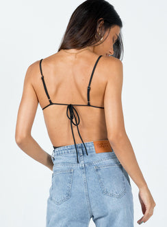 back view of model wearing Princess Polly Shaylin Bodysuit Black Sleeveless Plunger 