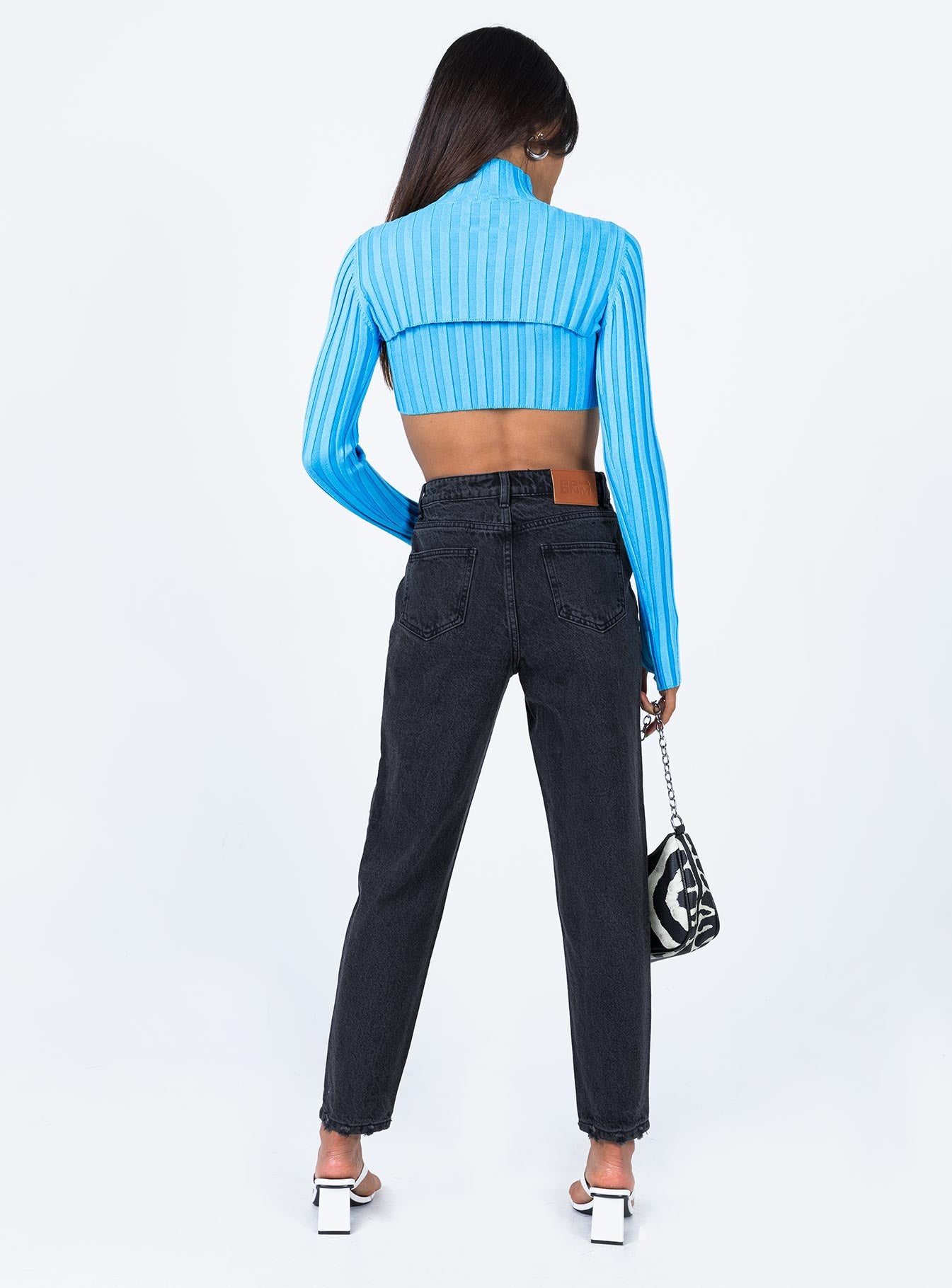 Front view of model wearing  front Princess Polly High Waisted  Zaiden Straight Leg Jeans Black Denim