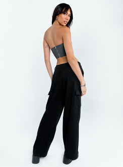 back view of model wearing Princess Polly Motel Low Rise Abba Cargo Black 