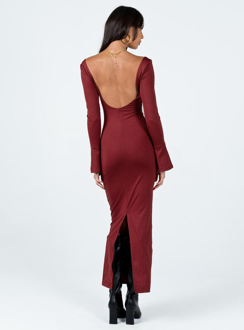 product Princess Polly Crew Neck  Belfa Long Sleeve Maxi Dress Burgundy
